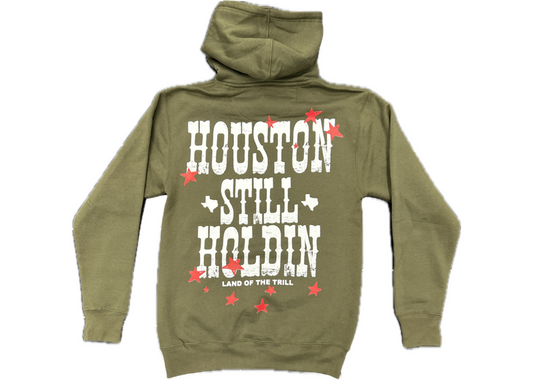 Exclusive Houston Still Holdin Stars Olive Hoodie