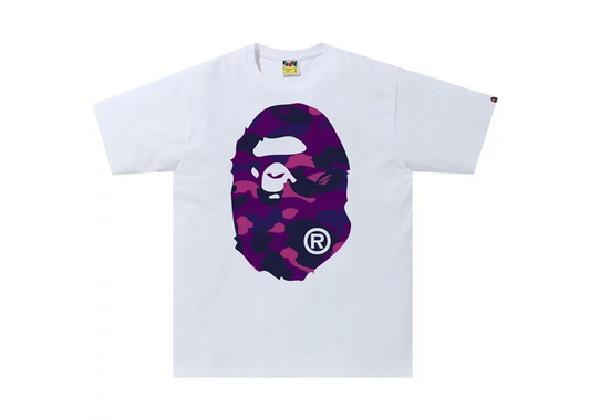 A Bathing Ape Color Camo Big Ape Head Tee in White/Purple