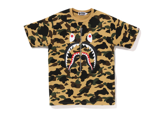 A Bathing Ape Bape Zipper S/S Tee in Tan Camo