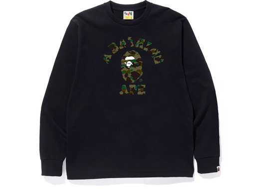 BAPE 1st Camo College L/S Tee in Black/Green