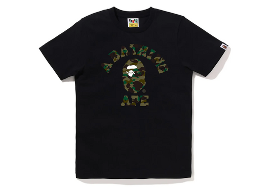 WOMENS A BATHING APE 1ST CAMO COLLEGE TEE IN BLACK