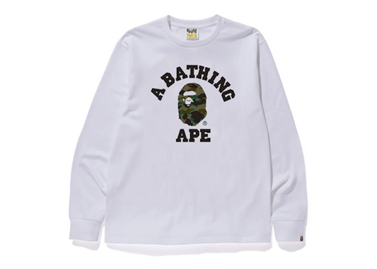 BAPE 1st Camo College L/S Tee White/Green